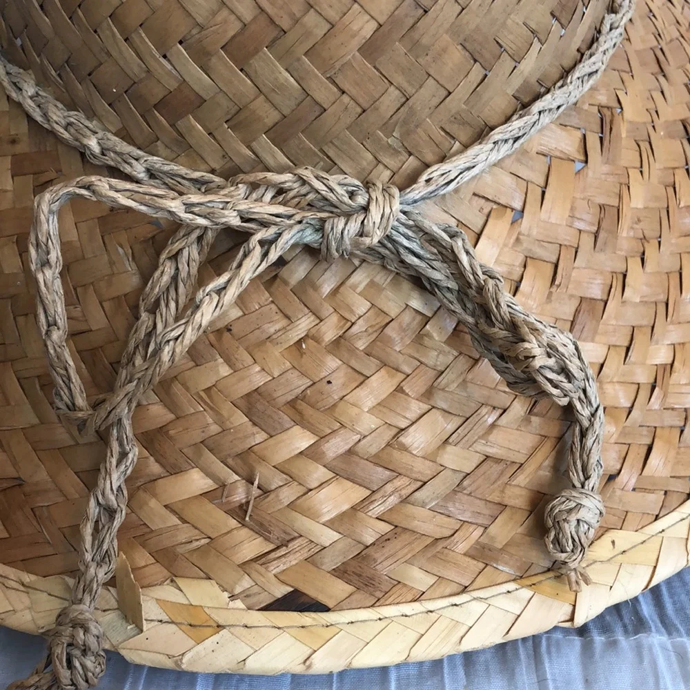 Women wicker thick weave medium brim summer sun hat w/rattan tie